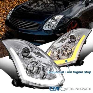 Clear Fits 2003-2007 Infiniti G35 Coupe HID Type LED Strip Projector Headlights - Picture 1 of 13