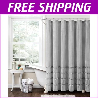 72"x72" Farmhouse Style Cotton Shower Curtain with Vintage Stripes - Rod Pocket - Image 1 of 4