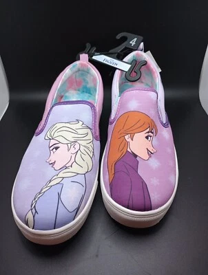 Disney Frozen  Girls' Slip On Canvas Sneakers Size 4 New With Tags Elsa And Anna - Image 1 of 4
