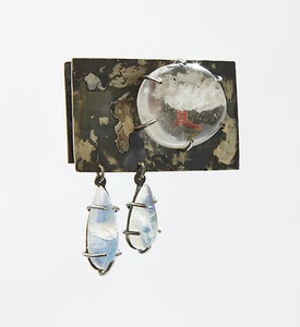 Silver, Quartz and Moonstone brooch - Picture 1 of 3