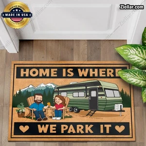 Felpudo personalizado para autocaravana Life Camper, hogar donde lo estacionamos regalo alfombra de entrada único - Imagen 1 de 5