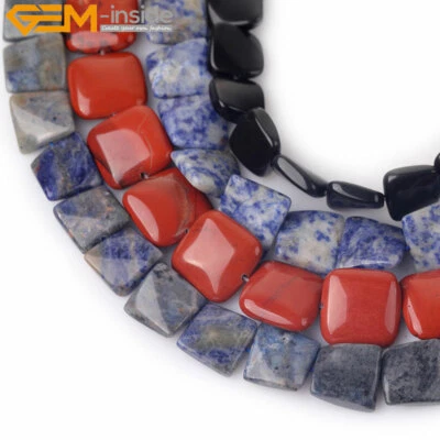 16mm Natural Genuine Assorted Gemstone Beads For Jewelry Making 15" Twist Square - Image 1 of 4