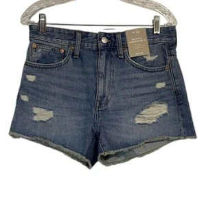 Womens Madewell Jean Shorts Relaxed Denim Cut Off Raw Hem Distressed Size 26 NWT - Picture 1 of 6