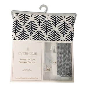 Linen Shower Curtain Everhome Henley Leaf Print Maritime Blue 72 x 72 Shower - Foto 1 di 5