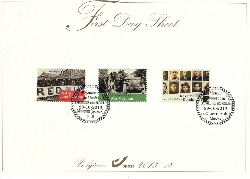 [FDS398] Belgium FDS 2013-18 WWII Museums First Day Sheet SUPERB - Image 1 of 1