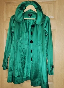 A. BYER Women's Bright Green Coat Long Jacket Sz M Black Buttons Collar - Picture 1 of 3