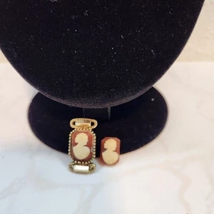 Vintage Kamee Schmuck 3 Stück Brosche Ohrringe Retro Kunstperlen - Bild 1 von 5