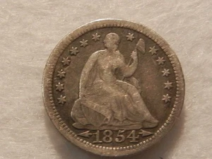 Moneda de cinco centavos de plata de Estados Unidos libertad sentada 1854 - Imagen 1 de 2