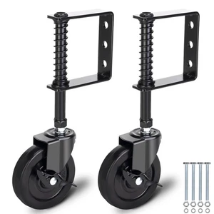 4 Inch Heavy Duty Gate Wheel with Brake, Spring Loaded Gate Caster Wheel, Far... - Picture 1 of 8