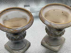 VTG Set of (2) LION HEAD Glazed Pottery Urn Planters - 5” - Picture 1 of 6