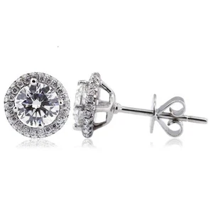 3.48ct E-SI1 Round Earth Mined Certified Diamonds 18k Gold Halo Fine Earrings - Picture 1 of 5