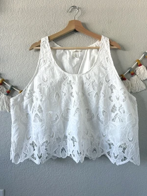 H&M Blanco Crochet Floral Superposición Cuadrado Sin Mangas Tanque Playa Coqueta Hada XXL Foto 1 de 4