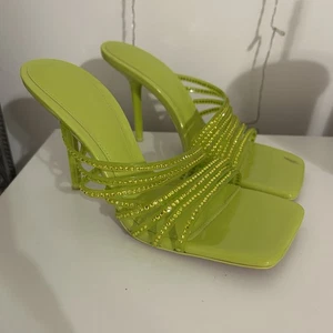 Zara Lime Green Jewelled Peep Toe Mules Size 5 - Picture 1 of 6