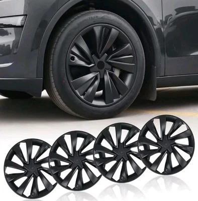 4Pcs Wheel Covers for 25-26 Tesla Model Y 19 Inch Juniper Wheel Hubcaps Black - Image 1 of 4