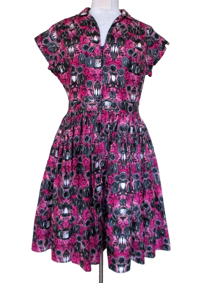 Bernie Dexter Kelly Dress Dark Love Metallic Pink Black Cotton M Women - Image 1 of 4