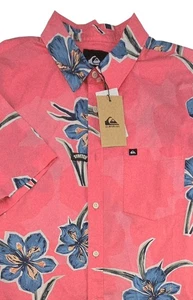 Quick Silver Button Floral Print SS Mens Shirt Large $66 MSRP - Picture 1 of 6