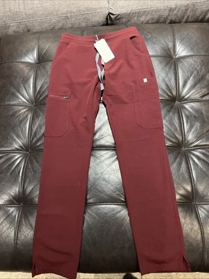 Calça Figs Yola Cintura Alta Feminina XXS 2XS Borgonha Vermelha Skinny Scrub NOVA COM ETIQUETAS - Imagem 1 de 4