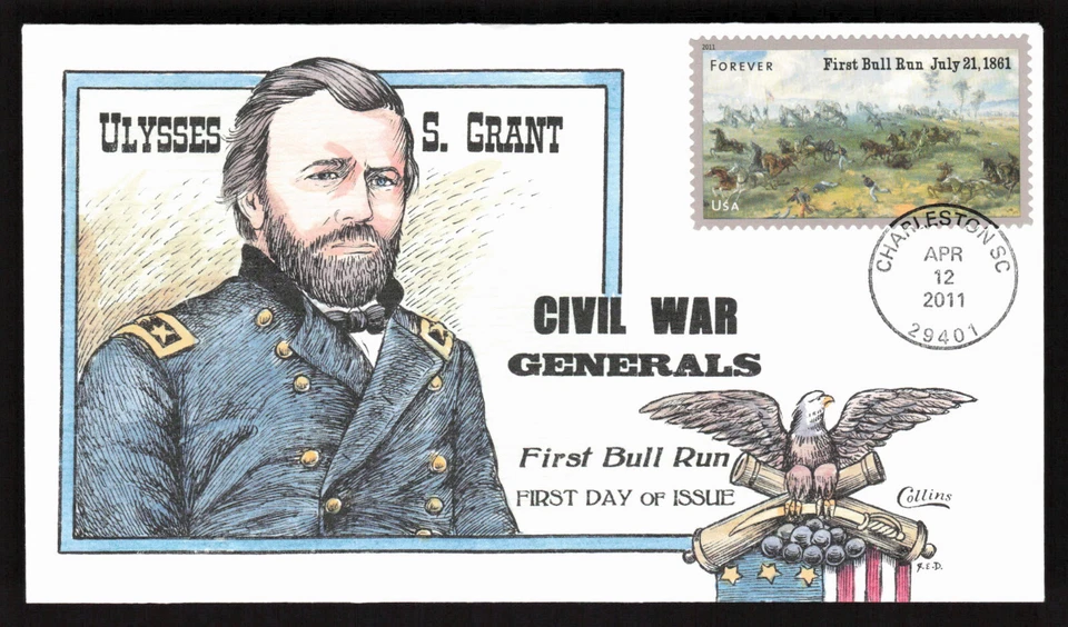 FIRST BULL RUN CIVIL WAR FDC GENERAL GRANT COLLINS HAND COLORED US COVER - Image 1 of 1