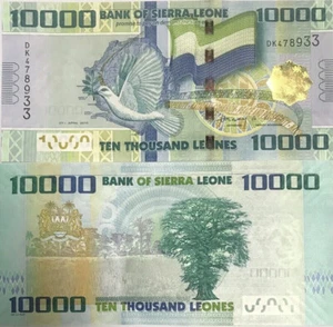 SIERRA LEONE 10,000 LEONES 2010 UNC DK,DOVE FLYING OVER THE MAP OF SIERRA LEONE, - Picture 1 of 1