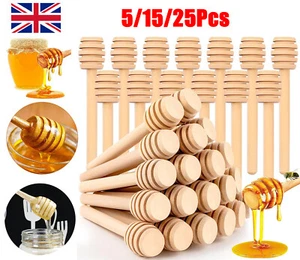 5-25X Wooden Honey Sticks, 8cm Individually Wrapped Honey Dipper Sticks, Mini UK - Picture 1 of 25