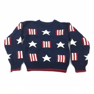 VTG Old Glory Knit Crewneck Pullover Sweater Youth 10/12 Blue Stars & Stripes - Picture 1 of 4