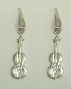 Hanging Earrings With Violin Silver 925 - Music - Instruments Musical - Picture 1 of 3