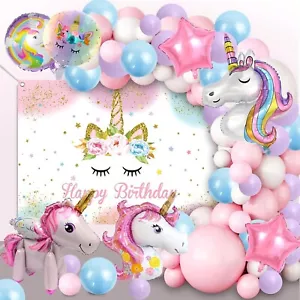 Palloncini per decorazione di compleanno bambina Tema unicorno rosa con festone - Imagen 1 de 7
