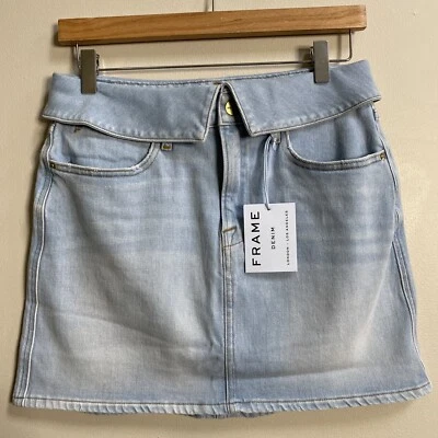 NWT FRAME Socco Le High Light Wash Mini Fold Over Denim Skirt Size 27 - Image 1 of 4