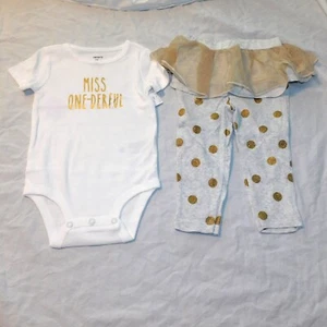 New Baby Girl First Birthday Outfit 12 M Pants Skirt One Piece Wonderful 1st - Picture 1 of 2