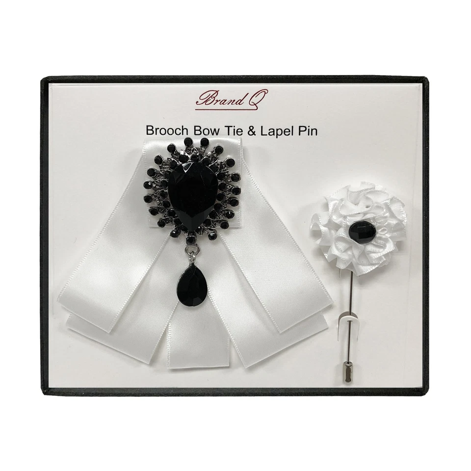 NUEVO Broche de diamantes de imitación blanco/negro pajarita y solapa en conjunto de regalo varios colores Foto 1 de 1