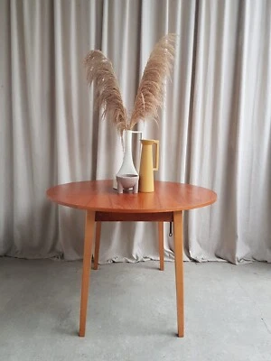 Antiga mesa de jantar extensível efeito teca folha gota meados do século dinamarquesa retrô R631 - Imagem 1 de 4