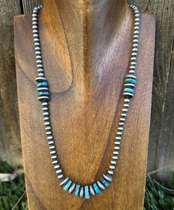 Perlenkette Sterlingsilber blau Türkis mit 5 mm Perlen. 18 zoll - Bild 1 von 12