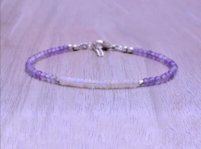 Pulseras A+ delicadas cuentas redondas de piedras preciosas facetadas de ópalo etíope de amatista y ópalo etíope de 6-8"" Foto 1 de 4
