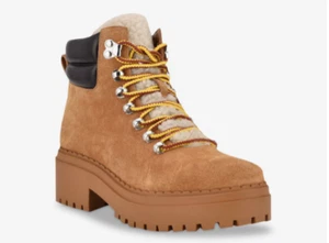 MARC FISHER NAIRY LEATHER SHEARLING LACE UP HIKING BOOTS NATURAL BROWN 7 NEW - Picture 1 of 10