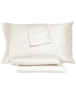 Art of the Weave WHITE Woven Jacquard Feather Design Sheet, US California King - Picture 1 of 1