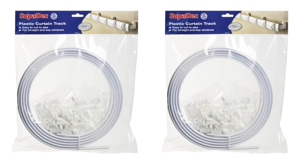 2x SupaDec Plastic Coil Curtain Track with Hooks for Straight or Bay Windows 4m - Image 1 of 1