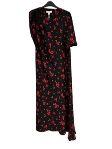 Marks And Spencer Black Sheath Column Dress Size 16 One Sleeve Midi Floral New - Picture 1 of 6