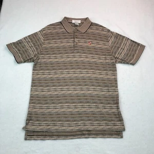 Izod Polo Shirt Mens Large Tan Black Striped Vintage 90s Club International Tour - Picture 1 of 18