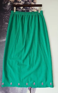 QUACKER FACTORY Green Stretch Knit A-Line Midi Embroider Trim Rear Slit Skirt 1X - Picture 1 of 8
