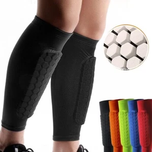 2PCS Soccer Shin Guards Calf Compression Sleeve Honeycomb Pads Breathable - Picture 1 of 25