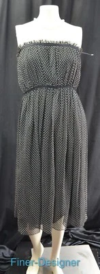 Ограниченный шелк шифона потертый без бретелек блузон в горошек платье колена размер 6 новый - Изображение 1 из 4