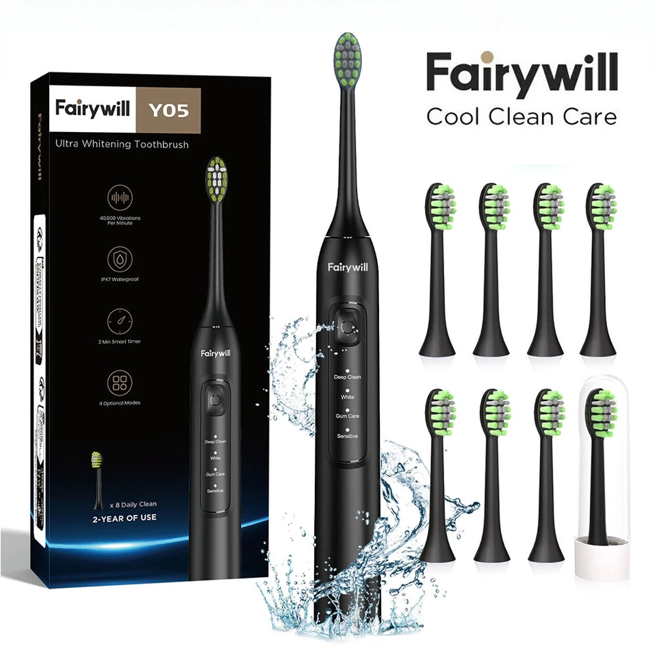 Fairywill Sonic Electric Toothbrush Rechargeable With 8 Brush Heads 5 Mode Timer
