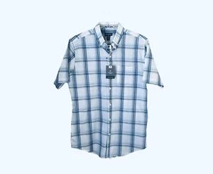 Van Heusen Short Sleeve Plaid Button Down Shirt Wrinkle Free Blue White Size S - Picture 1 of 5