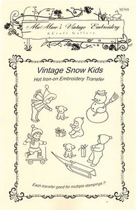 Vintage Snow Kids Hot Iron Embroidery Transfers by Mamaw's Vintage Embroidery - Picture 1 of 1