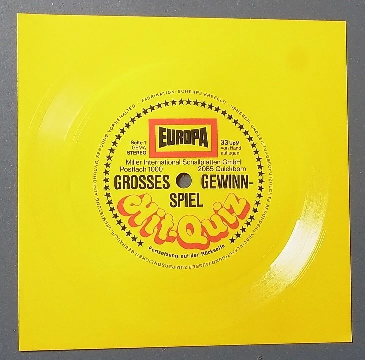 5" Werbe Flexi -Disc : Europa Hit-Quiz / Grosses Gewinn-Spiel mit 4 Titeln - Bild 1 von 1
