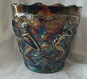 Fenton Carnival Glass Vase Jardiniere Mermaids Iridescent Amethyst Art Deco - Picture 1 of 12