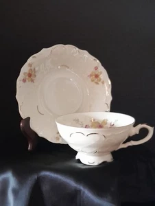 Vintage Bavarian Footed Floral Teacup & Saucer - Picture 1 of 3