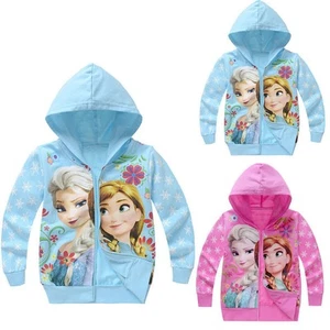 Kids Girls Frozen Elsa Anna Princess Hooded Zip Hoodies Jacket Sweatshirt Coat - Picture 1 of 9