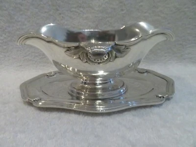 Magnífico barco salsa plata 950 francés principios del siglo XX rococó st Linzeler conchas  Foto 1 de 4