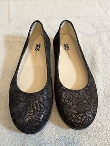 SAS Women's Scenic Black Ballet Lace Floral  Size 9W MADE IN USA  77955136